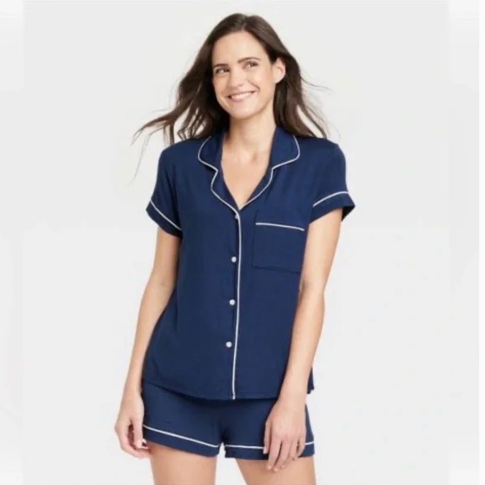 Women's Auden/ Stars Above Short Sleeve Top & Shorts Pajama Set Navy